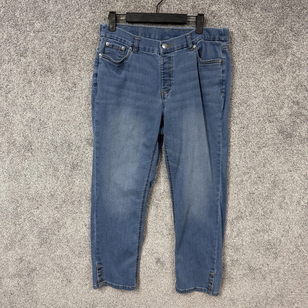 D & Co Ankle Jeans 14P 32x25 Denim Snap Cuff Coastal Grandma Normcore Clean Girl